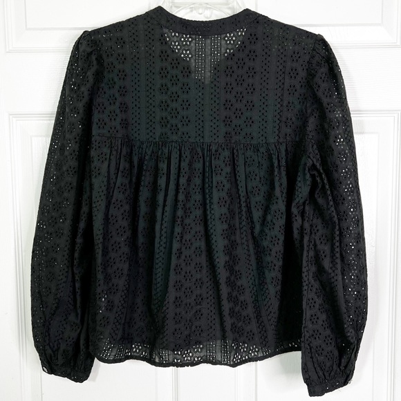 Madewell Eyelet Lace Double Tie Peasant Top in Black Size M - Picture 4 of 11